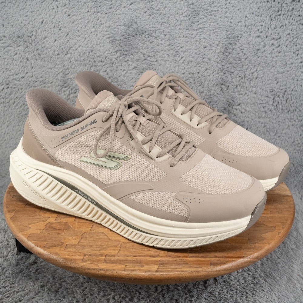 Men's 13‎ Skechers Shoe Slip Ins Max Cushion Wide Go Walk Taupe Knit 216351